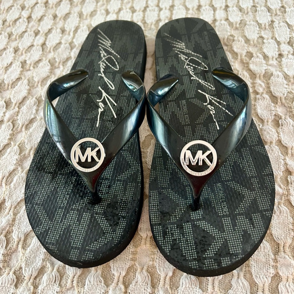 Michael Kors Black Logo Flip Flops